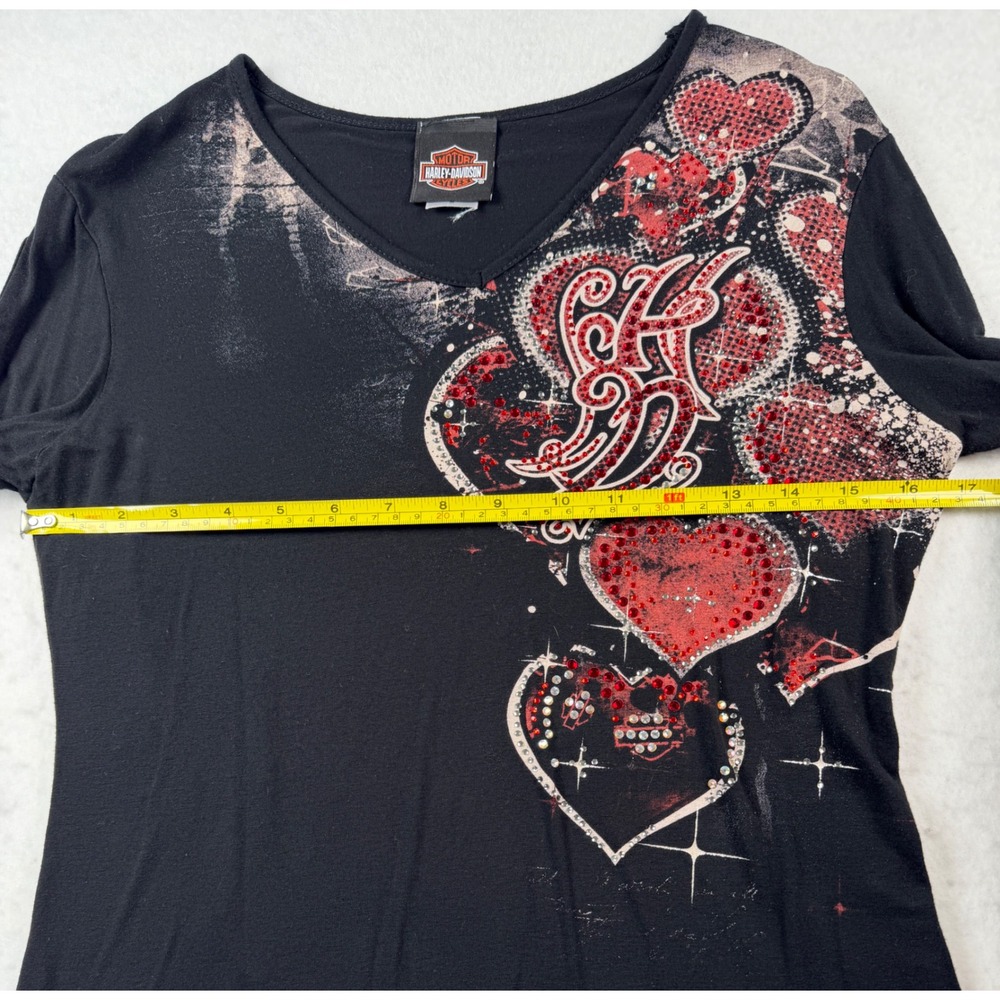 Harley Davidson Y2K McBling Rhinestone Heart Cutout Balloon Sleeve Top M - Picture 7 of 11
